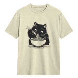 Kaos Gambar Kucing Lucu Makan Mie Ramen T-shirt Distro Unisex Baju Lengan Pendek Bahan Katun - DJAVASTREET