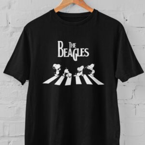 Kaos Unisex Snoopy The Beagles Parodi The Beatles | Desain Unik Nostalgia Abbey Road | T-Shirt Kartun Lucu Gaya Retro Vintage Pop Culture Kekinian