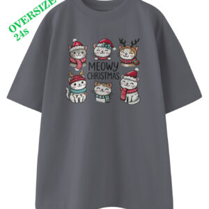 Kaos OVERSIZED Meowy Christmas T-shirt Natal Tema Kucing Lucu & Festive Katolik Kristen DJAVASTREET