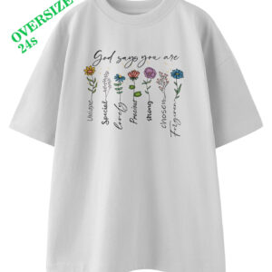 Kaos OVERSIZED Katun 24s God Says You Are – Baju Kristen Katolik Wanita Desain Bunga dan Kata-Kata Positif – DJAVASTREET
